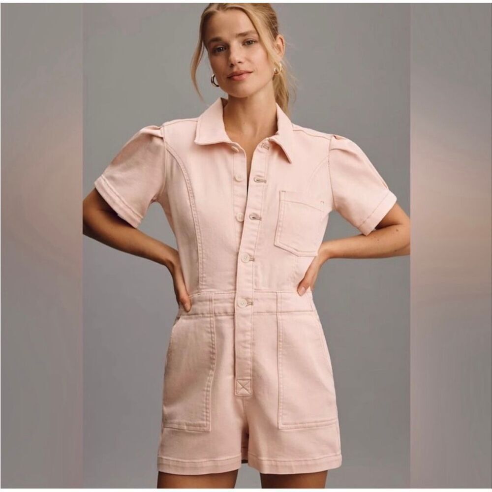 Anthropologie Light Blush Pink Short-Sleeve Romper